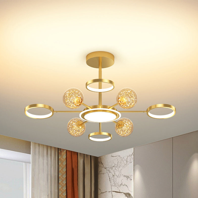 Ring and Ball Chandelier Pendant Light Ultra-Contemporary Metal Hanging Pendant Lights for Living Room 8 Gold Clearhalo 'Ceiling Lights' 'Chandeliers' 'Modern Chandeliers' 'Modern' Lighting' 2563003