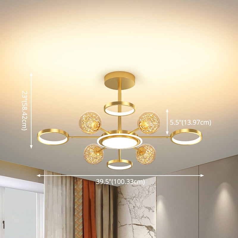 Ring and Ball Chandelier Pendant Light Ultra-Contemporary Metal Hanging Pendant Lights for Living Room Clearhalo 'Ceiling Lights' 'Chandeliers' 'Modern Chandeliers' 'Modern' Lighting' 2563007