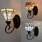 Colorful Wall Sconce Lodge Stained Glass 1 Light Wall Sconce Lamp Fixture in White/Brown/Blue for Corridor Clearhalo 'Industrial' 'Middle century wall lights' 'Tiffany wall lights' 'Tiffany' 'Wall Lamps & Sconces' 'Wall Lights' Lighting' 25639