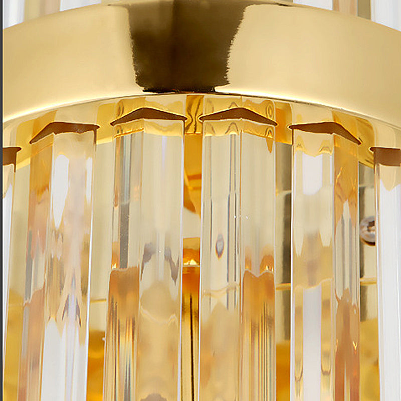 Cylinder Wall Light Fixture Modern Tri-Sided Crystal Rod 2 Heads Gold Sconce Light Clearhalo 'Modern wall lights' 'Modern' 'Wall Lamps & Sconces' 'Wall Lights' Lighting' 256413