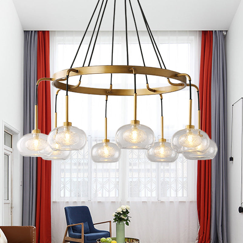 White/Gold Wagon Wheel Chandelier Farmhouse Clear Glass 3/6/8 Heads Pendant Ceiling Light 8 White Clearhalo 'Ceiling Lights' 'Chandeliers' 'Glass shade' 'Glass' 'Pendant Lights' Lighting' 256430