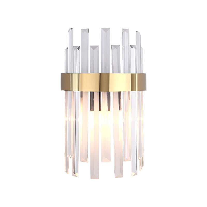 2 Heads Bedroom Wall Light Postmodern Black/Gold Sconce Light Fixture with Half-Cylinder Three Side Crystal Rod Shade Clearhalo 'Modern wall lights' 'Modern' 'Wall Lamps & Sconces' 'Wall Lights' Lighting' 256437