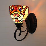 Colorful Wall Sconce Lodge Stained Glass 1 Light Wall Sconce Lamp Fixture in White/Brown/Blue for Corridor Brown Clearhalo 'Industrial' 'Middle century wall lights' 'Tiffany wall lights' 'Tiffany' 'Wall Lamps & Sconces' 'Wall Lights' Lighting' 25643