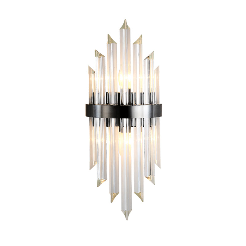 Postmodern Half-Cylinder Sconce Light Fixture Three Side Crystal Rod 2 Heads Living Room Wall Mount Light - Clearhalo - 'Modern wall lights' - 'Modern' - 'Wall Lamps & Sconces' - 'Wall Lights' - Lighting' - 256454