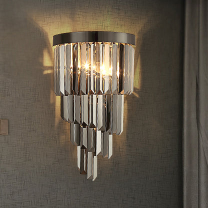 4 Tiers Wall Mount Light Postmodern Smoke Gray Tri-Sided Crystal Rod 2 Heads Living Room Sconce Light Smoke Gray Clearhalo 'Modern wall lights' 'Modern' 'Wall Lamps & Sconces' 'Wall Lights' Lighting' 256456