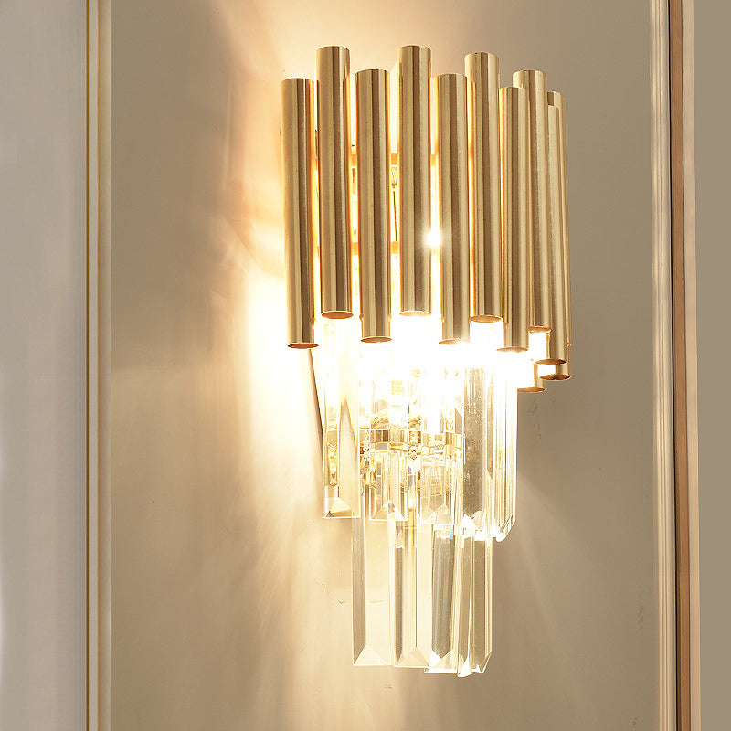 Tiered Wall Mounted Light Modern Crystal Block 4 Heads Gold Sconce Light for Bedroom Gold Clearhalo 'Modern wall lights' 'Modern' 'Wall Lamps & Sconces' 'Wall Lights' Lighting' 256504