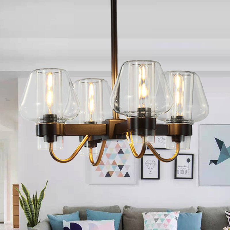 Colonial Style Wine Cup Ceiling Chandelier 4 Lights Clear/Blue/Amber Glass Hanging Pendant Light Clear Clearhalo 'Ceiling Lights' 'Chandeliers' 'Glass shade' 'Glass' 'Pendant Lights' Lighting' 256513