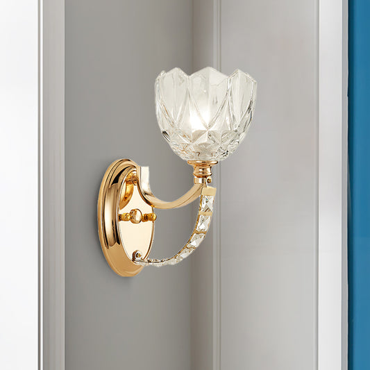 1 Head Bedroom Wall Light Modern Brass Sconce Light Fixture with Bowl/Cylinder Clear Glass Shade Clearhalo 'Modern wall lights' 'Modern' 'Wall Lamps & Sconces' 'Wall Lights' Lighting' 256520