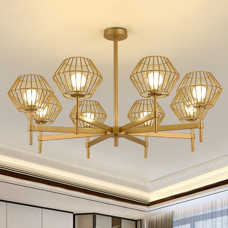 31.5"/39" Wide Gold Cage Chandelier Pendant Traditional Iron 6/8-Head Ceiling Light Fixture Clearhalo 'Ceiling Lights' 'Chandeliers' Lighting' options 256623