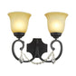2 Lights Corridor Wall Mounted Lamp Vintage Black Sconce Light with Bell Amber Glass Shade Clearhalo 'Wall Lamps & Sconces' 'Wall Lights' Lighting' 256665