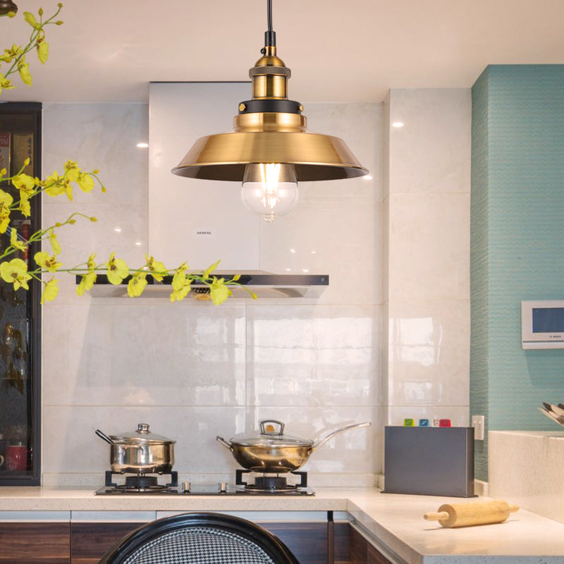 Barn Shade Metal Suspension Light Industrial Style 1 Bulb Brass Adjustable Hanging Ceiling Light Clearhalo 'Art Deco Pendants' 'Cast Iron' 'Ceiling Lights' 'Ceramic' 'Crystal' 'Industrial Pendants' 'Industrial' 'Metal' 'Middle Century Pendants' 'Pendant Lights' 'Pendants' 'Tiffany' Lighting' 256864