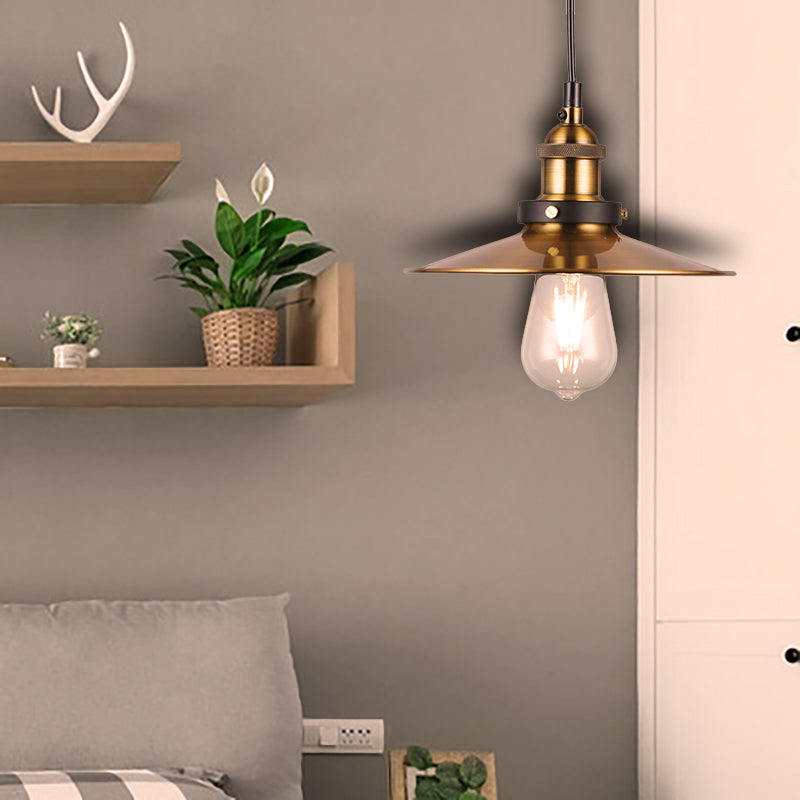 Barn Shade Metal Suspension Light Industrial Style 1 Bulb Brass Adjustable Hanging Ceiling Light Clearhalo 'Art Deco Pendants' 'Cast Iron' 'Ceiling Lights' 'Ceramic' 'Crystal' 'Industrial Pendants' 'Industrial' 'Metal' 'Middle Century Pendants' 'Pendant Lights' 'Pendants' 'Tiffany' Lighting' 256868