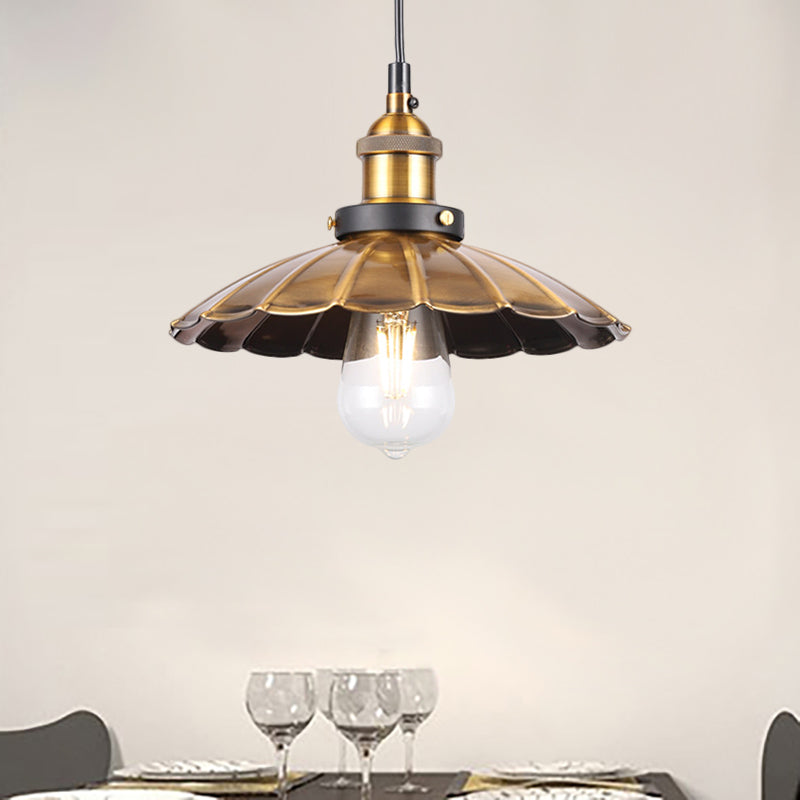 Barn Shade Metal Suspension Light Industrial Style 1 Bulb Brass Adjustable Hanging Ceiling Light Clearhalo 'Art Deco Pendants' 'Cast Iron' 'Ceiling Lights' 'Ceramic' 'Crystal' 'Industrial Pendants' 'Industrial' 'Metal' 'Middle Century Pendants' 'Pendant Lights' 'Pendants' 'Tiffany' Lighting' 256875