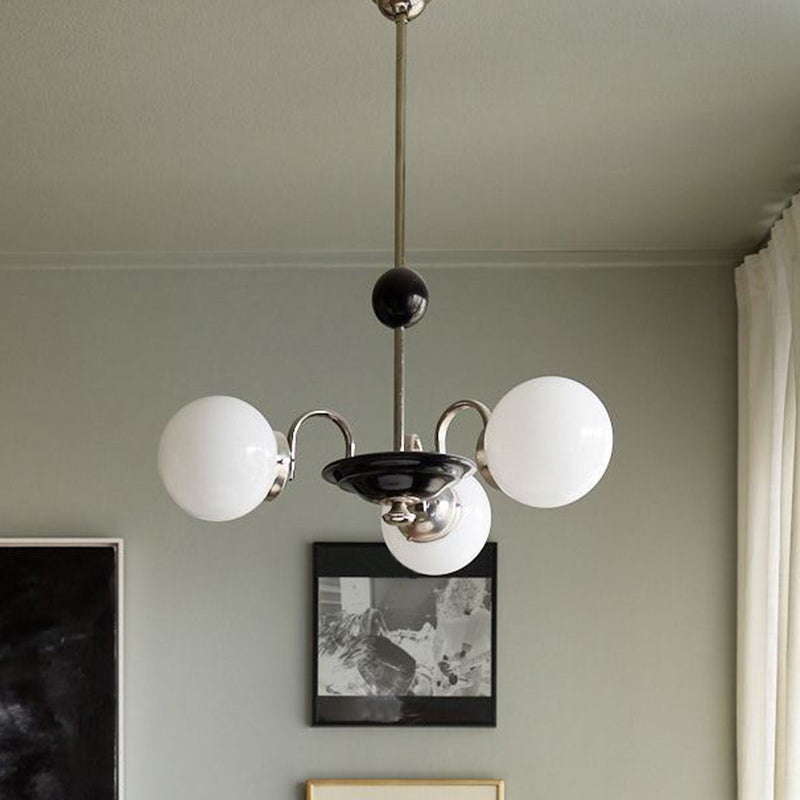 Globe Chandelier Lighting Fixtures Modern White Glass Suspension Light for Bedroom Clearhalo 'Ceiling Lights' 'Chandeliers' 'Modern Chandeliers' 'Modern' Lighting' 2569332