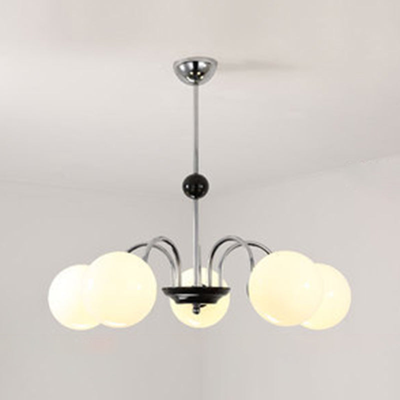 Globe Chandelier Lighting Fixtures Modern White Glass Suspension Light for Bedroom 5 Silver Clearhalo 'Ceiling Lights' 'Chandeliers' 'Modern Chandeliers' 'Modern' Lighting' 2569336