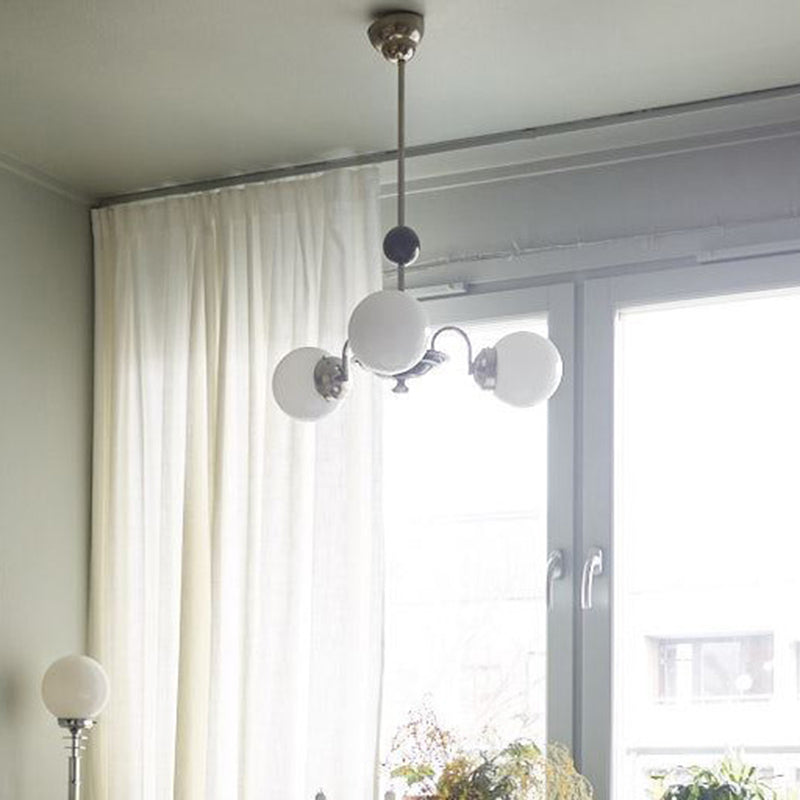 Globe Chandelier Lighting Fixtures Modern White Glass Suspension Light for Bedroom Clearhalo 'Ceiling Lights' 'Chandeliers' 'Modern Chandeliers' 'Modern' Lighting' 2569337