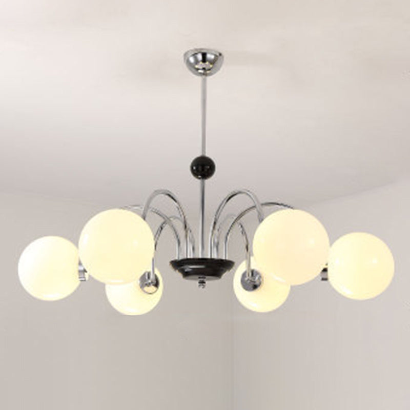 Globe Chandelier Lighting Fixtures Modern White Glass Suspension Light for Bedroom 8 Silver Clearhalo 'Ceiling Lights' 'Chandeliers' 'Modern Chandeliers' 'Modern' Lighting' 2569340