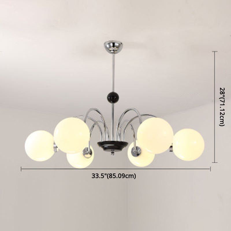 Globe Chandelier Lighting Fixtures Modern White Glass Suspension Light for Bedroom Clearhalo 'Ceiling Lights' 'Chandeliers' 'Modern Chandeliers' 'Modern' Lighting' 2569342