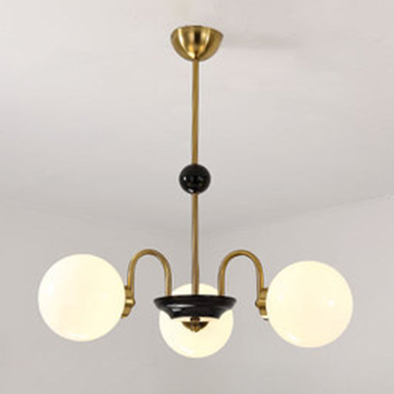 Globe Chandelier Lighting Fixtures Modern White Glass Suspension Light for Bedroom 3 Gold Clearhalo 'Ceiling Lights' 'Chandeliers' 'Modern Chandeliers' 'Modern' Lighting' 2569343