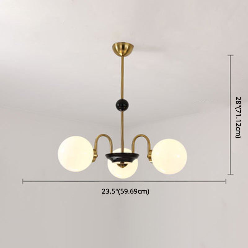 Globe Chandelier Lighting Fixtures Modern White Glass Suspension Light for Bedroom Clearhalo 'Ceiling Lights' 'Chandeliers' 'Modern Chandeliers' 'Modern' Lighting' 2569353