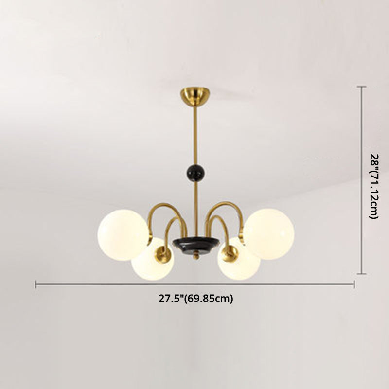 Globe Chandelier Lighting Fixtures Modern White Glass Suspension Light for Bedroom Clearhalo 'Ceiling Lights' 'Chandeliers' 'Modern Chandeliers' 'Modern' Lighting' 2569354