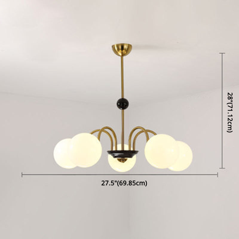 Globe Chandelier Lighting Fixtures Modern White Glass Suspension Light for Bedroom Clearhalo 'Ceiling Lights' 'Chandeliers' 'Modern Chandeliers' 'Modern' Lighting' 2569355