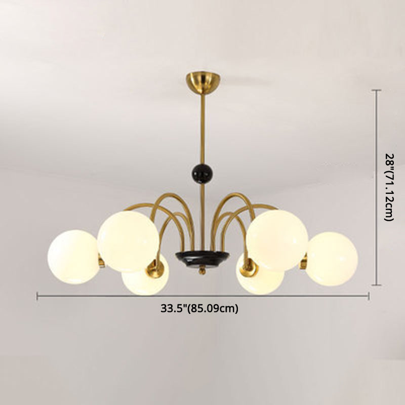 Globe Chandelier Lighting Fixtures Modern White Glass Suspension Light for Bedroom Clearhalo 'Ceiling Lights' 'Chandeliers' 'Modern Chandeliers' 'Modern' Lighting' 2569356