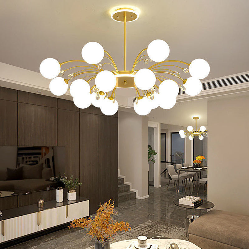 Spherical Chandelier Lighting Ultra-Contemporary Milk Glass Hanging Ceiling Lights for Living Room Clearhalo 'Ceiling Lights' 'Chandeliers' 'Modern Chandeliers' 'Modern' Lighting' 2569357