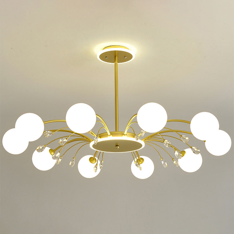 Spherical Chandelier Lighting Ultra-Contemporary Milk Glass Hanging Ceiling Lights for Living Room 10 Gold Clearhalo 'Ceiling Lights' 'Chandeliers' 'Modern Chandeliers' 'Modern' Lighting' 2569361
