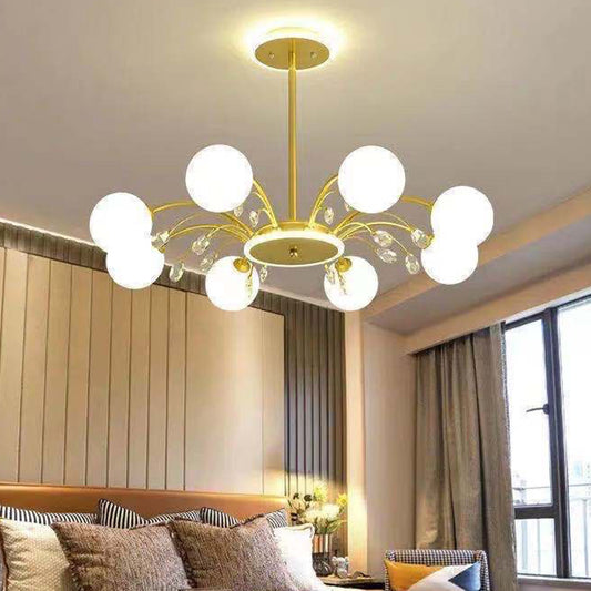 Spherical Chandelier Lighting Ultra-Contemporary Milk Glass Hanging Ceiling Lights for Living Room Clearhalo 'Ceiling Lights' 'Chandeliers' 'Modern Chandeliers' 'Modern' Lighting' 2569362
