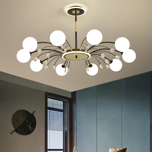 Spherical Chandelier Lighting Ultra-Contemporary Milk Glass Hanging Ceiling Lights for Living Room 10 Black Clearhalo 'Ceiling Lights' 'Chandeliers' 'Modern Chandeliers' 'Modern' Lighting' 2569363