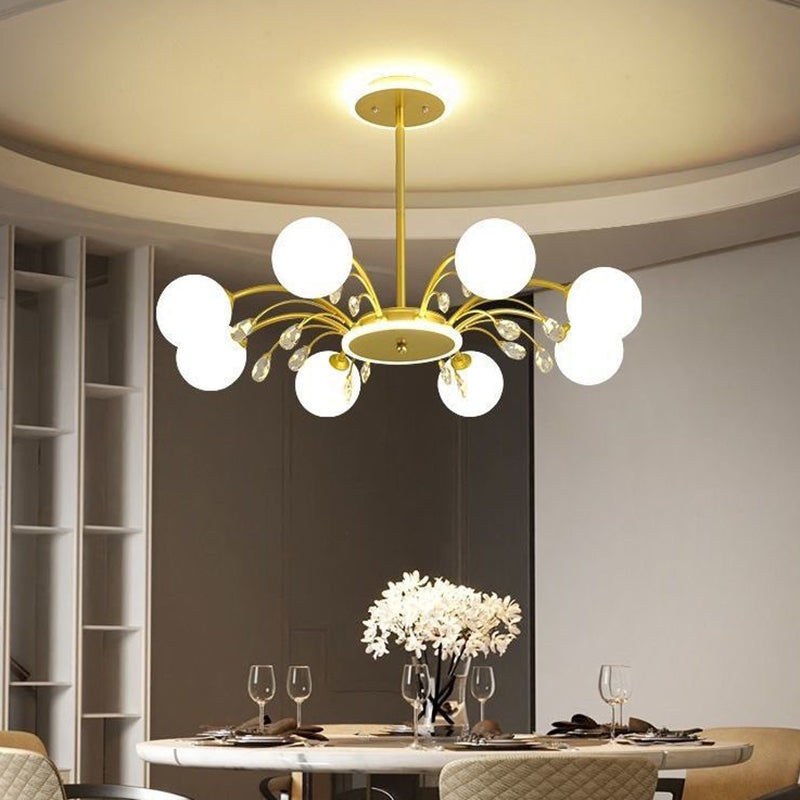 Spherical Chandelier Lighting Ultra-Contemporary Milk Glass Hanging Ceiling Lights for Living Room 8 Gold Clearhalo 'Ceiling Lights' 'Chandeliers' 'Modern Chandeliers' 'Modern' Lighting' 2569364