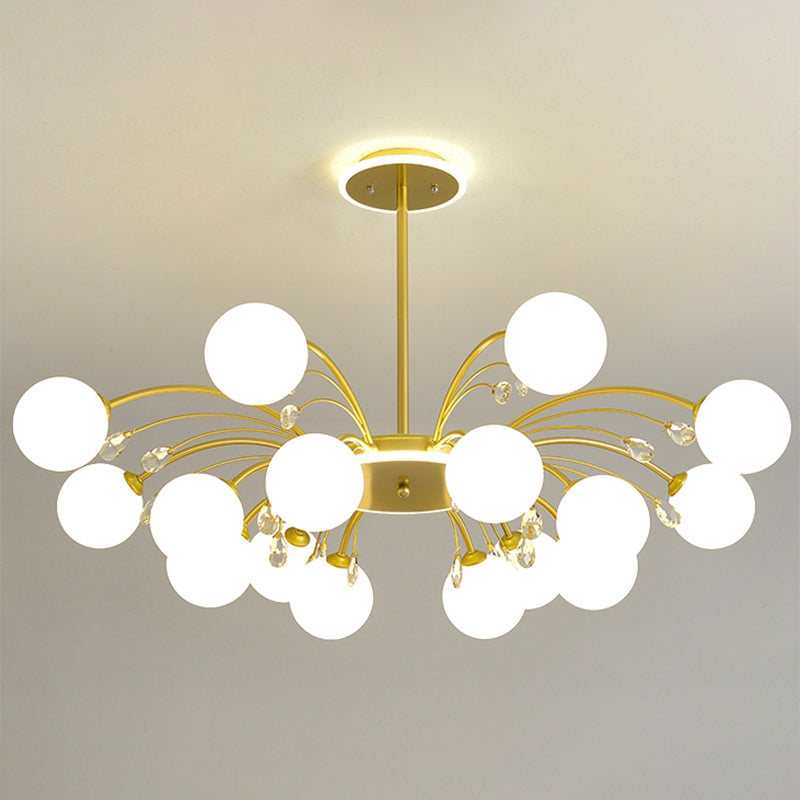 Spherical Chandelier Lighting Ultra-Contemporary Milk Glass Hanging Ceiling Lights for Living Room 16 Gold Clearhalo 'Ceiling Lights' 'Chandeliers' 'Modern Chandeliers' 'Modern' Lighting' 2569368