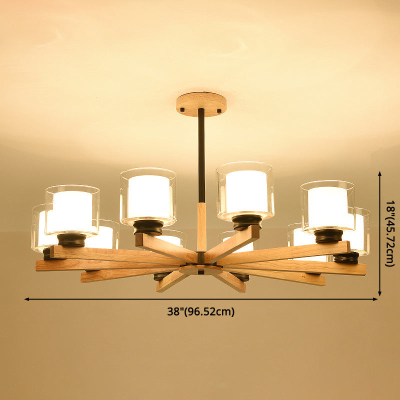 Cylinder Chandelier Lighting Fixtures Modern White Glass Suspension Light With Wooden Stand for Living Room Clearhalo 'Carpenter Chandeliers' 'Ceiling Lights' 'Chandeliers' 'Industrial' 'Modern Chandeliers' 'Modern' Lighting' 2569394