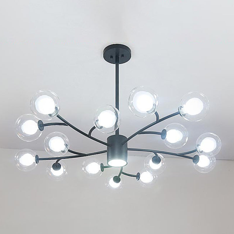 Globe Chandelier Light Ultra-Contemporary Clear Glass Ceiling Pendant for Living Room 15 Black Clearhalo 'Ceiling Lights' 'Chandeliers' 'Modern Chandeliers' 'Modern' Lighting' 2569408