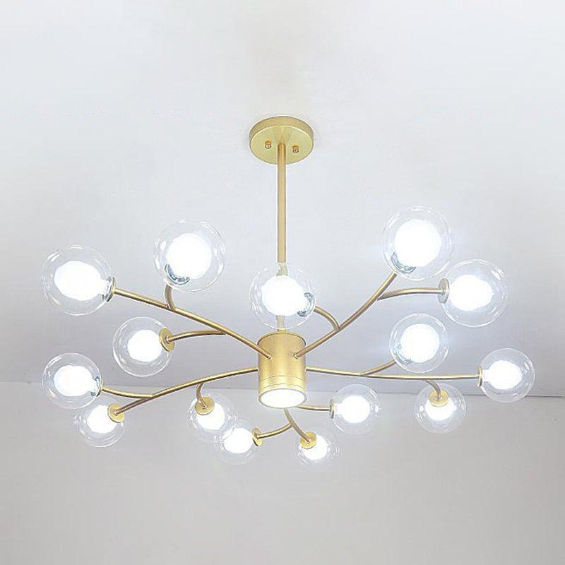 Globe Chandelier Light Ultra-Contemporary Clear Glass Ceiling Pendant for Living Room 15 Gold Clearhalo 'Ceiling Lights' 'Chandeliers' 'Modern Chandeliers' 'Modern' Lighting' 2569409