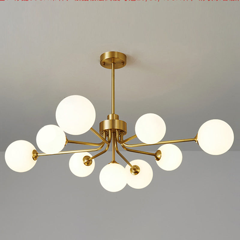 Balloon Ball Chandelier Lighting Ultra-Contemporary Milk Glass Hanging Ceiling Lights for Living Room 9 Brass Clearhalo 'Ceiling Lights' 'Chandeliers' 'Modern Chandeliers' 'Modern' Lighting' 2569435