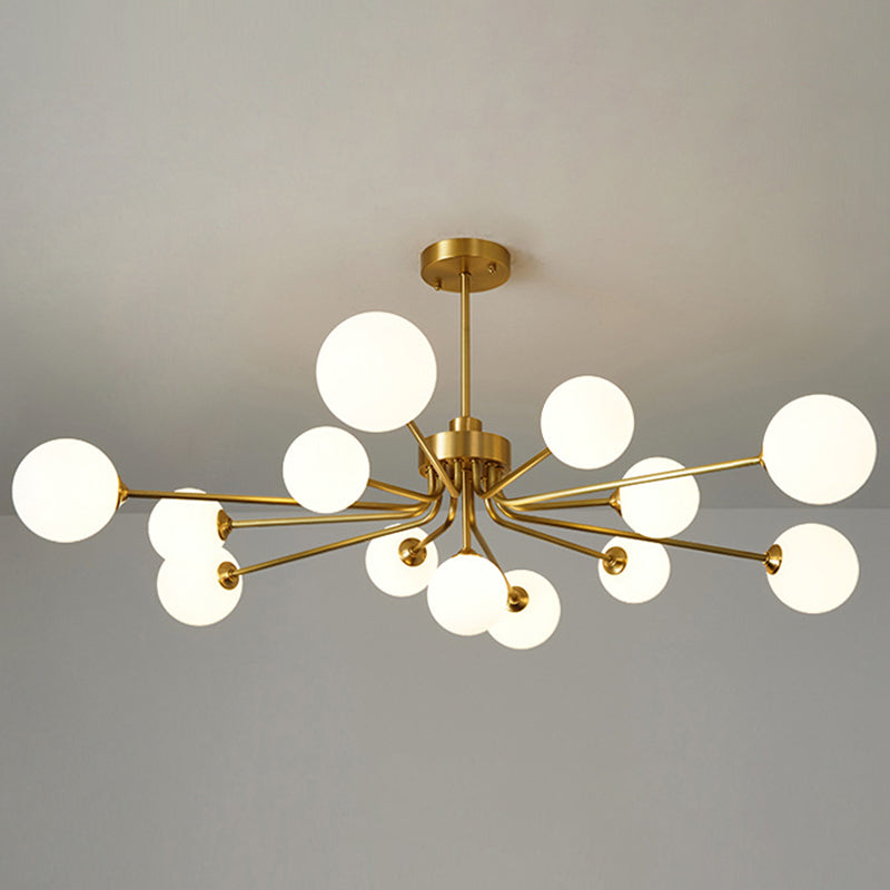 Balloon Ball Chandelier Lighting Ultra-Contemporary Milk Glass Hanging Ceiling Lights for Living Room 13 Brass Clearhalo 'Ceiling Lights' 'Chandeliers' 'Modern Chandeliers' 'Modern' Lighting' 2569436