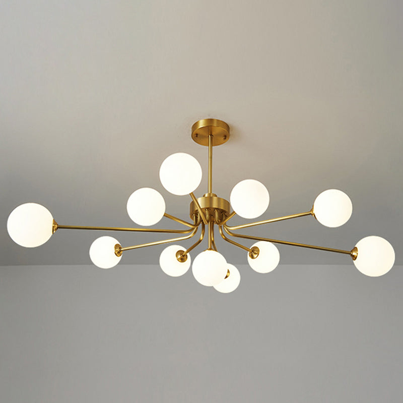 Balloon Ball Chandelier Lighting Ultra-Contemporary Milk Glass Hanging Ceiling Lights for Living Room 11 Brass Clearhalo 'Ceiling Lights' 'Chandeliers' 'Modern Chandeliers' 'Modern' Lighting' 2569438