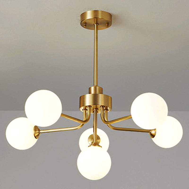 Balloon Ball Chandelier Lighting Ultra-Contemporary Milk Glass Hanging Ceiling Lights for Living Room 6 Brass Clearhalo 'Ceiling Lights' 'Chandeliers' 'Modern Chandeliers' 'Modern' Lighting' 2569440