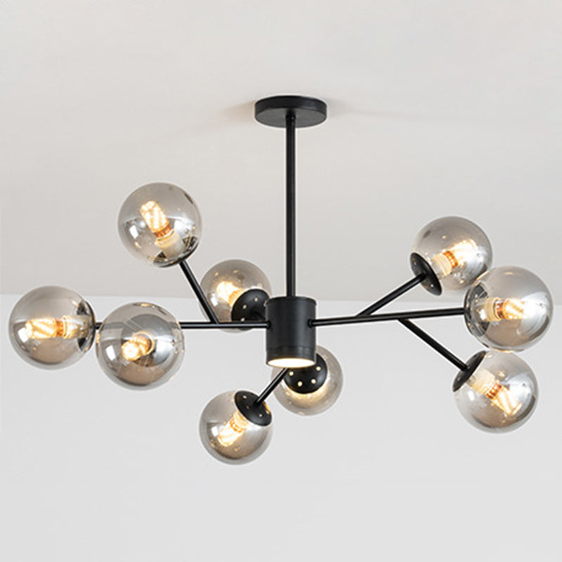 Globe Chandelier Pendant Light Contemporary Style Glass Hanging Light Fixtures for Living Room 9 Black Clearhalo 'Ceiling Lights' 'Chandeliers' 'Modern Chandeliers' 'Modern' Lighting' 2569448