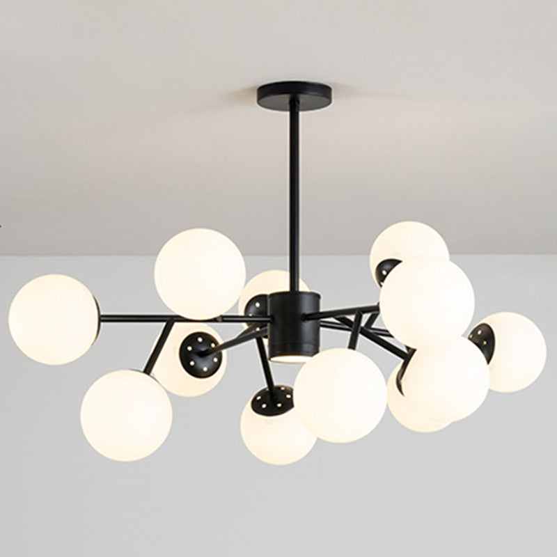 Globe Chandelier Pendant Light Contemporary Style Glass Hanging Light Fixtures for Living Room 12 Black Clearhalo 'Ceiling Lights' 'Chandeliers' 'Modern Chandeliers' 'Modern' Lighting' 2569453