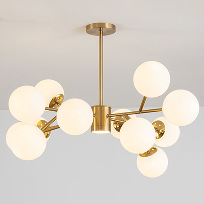 Globe Chandelier Pendant Light Contemporary Style Glass Hanging Light Fixtures for Living Room 12 Brass Clearhalo 'Ceiling Lights' 'Chandeliers' 'Modern Chandeliers' 'Modern' Lighting' 2569456