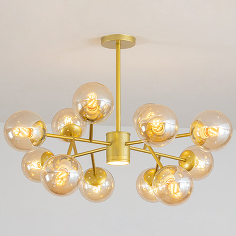 Globe Chandelier Pendant Light Contemporary Style Glass Hanging Light Fixtures for Living Room 12 Gold Clearhalo 'Ceiling Lights' 'Chandeliers' 'Modern Chandeliers' 'Modern' Lighting' 2569457