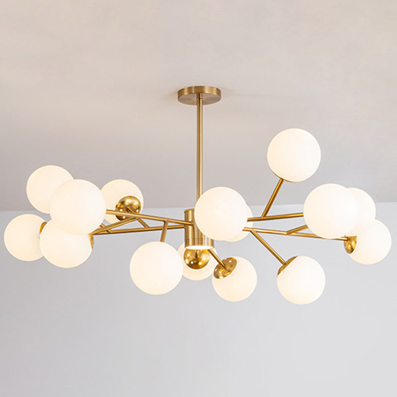 Globe Chandelier Pendant Light Contemporary Style Glass Hanging Light Fixtures for Living Room 15 Brass Clearhalo 'Ceiling Lights' 'Chandeliers' 'Modern Chandeliers' 'Modern' Lighting' 2569461