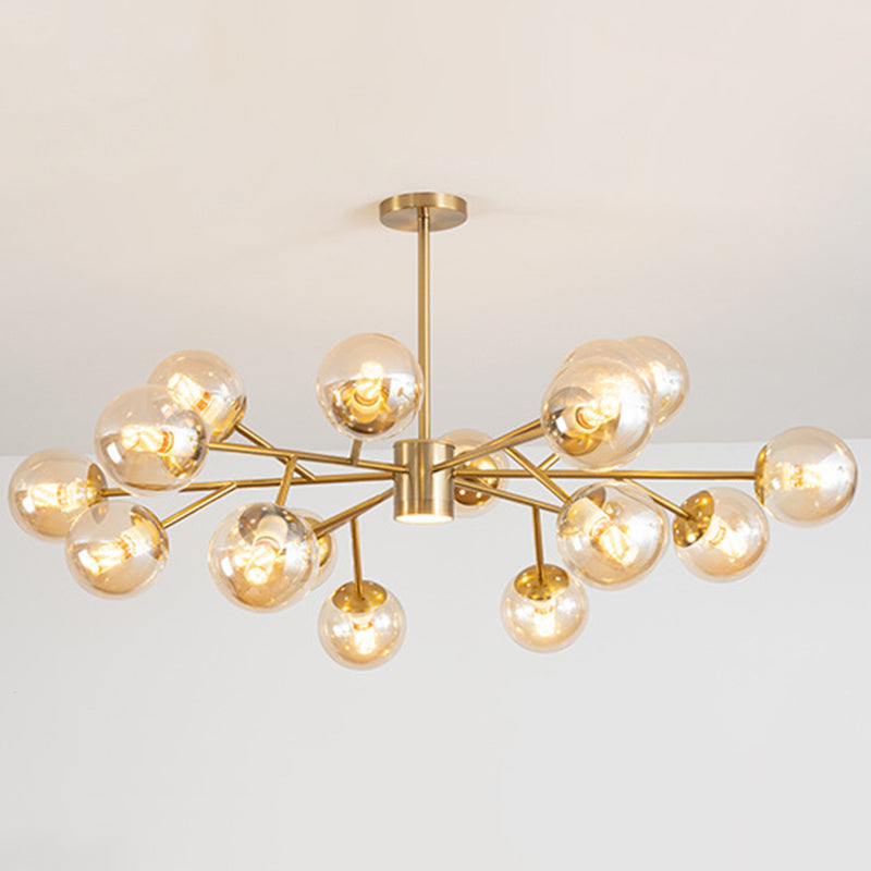 Globe Chandelier Pendant Light Contemporary Style Glass Hanging Light Fixtures for Living Room 18 Brass Clearhalo 'Ceiling Lights' 'Chandeliers' 'Modern Chandeliers' 'Modern' Lighting' 2569468