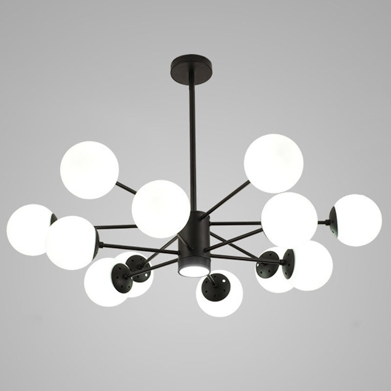 Spherical Chandelier Light Ultra-Contemporary Glass Ceiling Pendant for Living Room 12 Black with Spot Light Clearhalo 'Ceiling Lights' 'Chandeliers' 'Modern Chandeliers' 'Modern' Lighting' 2569501