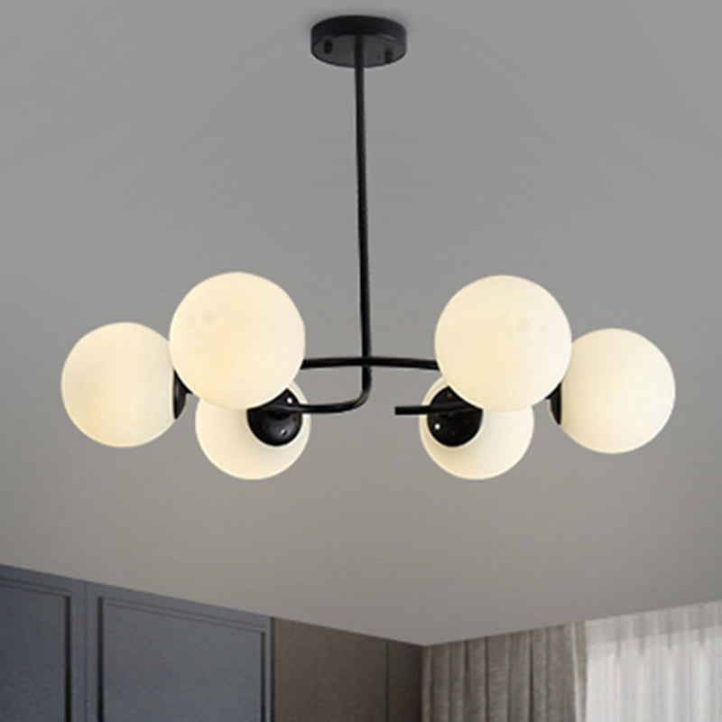 Sphere Chandelier Lighting Fixtures Modern White Glass Suspension Light for Bedroom Clearhalo 'Ceiling Lights' 'Chandeliers' 'Modern Chandeliers' 'Modern' Lighting' 2569521