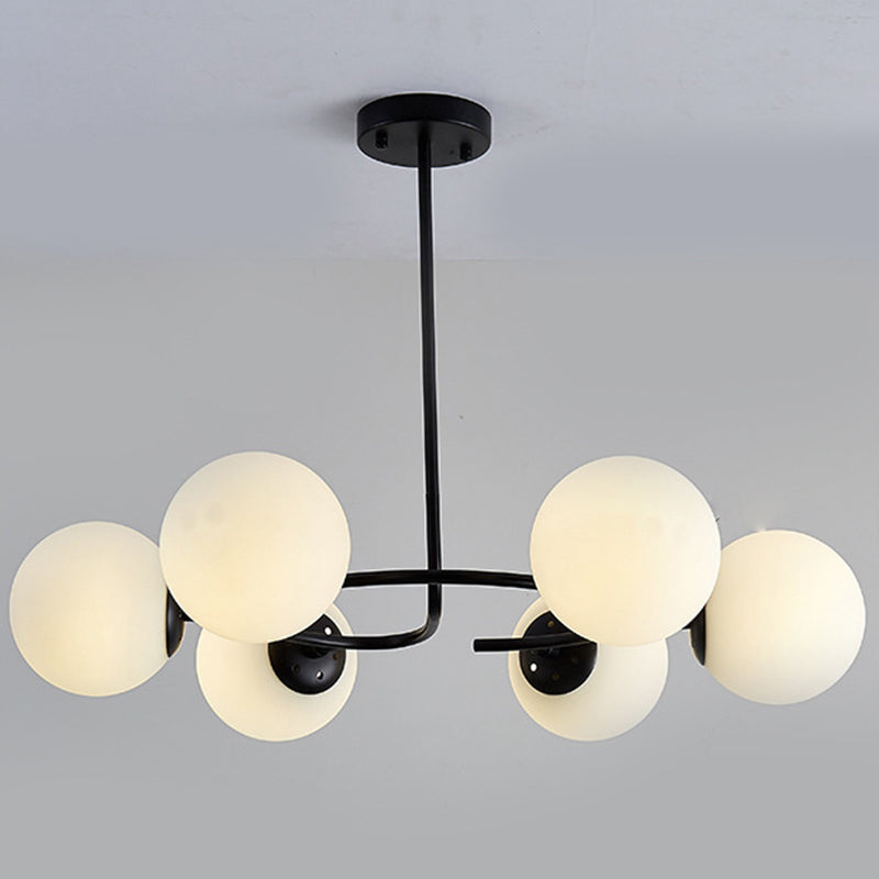 Sphere Chandelier Lighting Fixtures Modern White Glass Suspension Light for Bedroom Clearhalo 'Ceiling Lights' 'Chandeliers' 'Modern Chandeliers' 'Modern' Lighting' 2569523