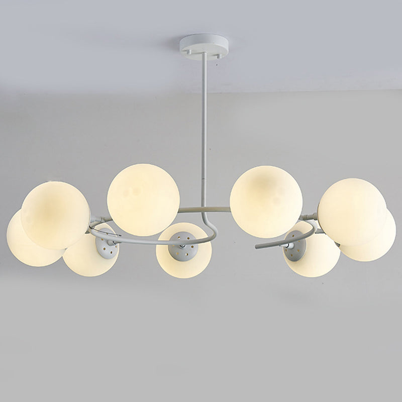 Sphere Chandelier Lighting Fixtures Modern White Glass Suspension Light for Bedroom Clearhalo 'Ceiling Lights' 'Chandeliers' 'Modern Chandeliers' 'Modern' Lighting' 2569524
